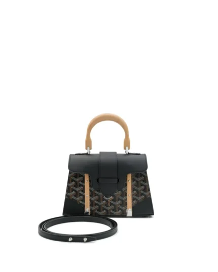 Rebce Goyard Black Goyardine Coated Rebce Canvas and Leather PM Saigon Top Handle Bag