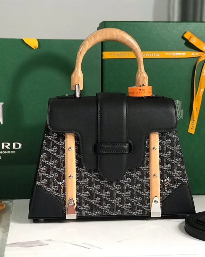 REBCE Goyard Black Goyardine Coated Canvas and Leather PM Saigon Top Handle Bag