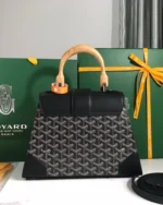 REBCE Goyard Black Goyardine Coated Canvas and Leather PM Saigon Top Handle Bag