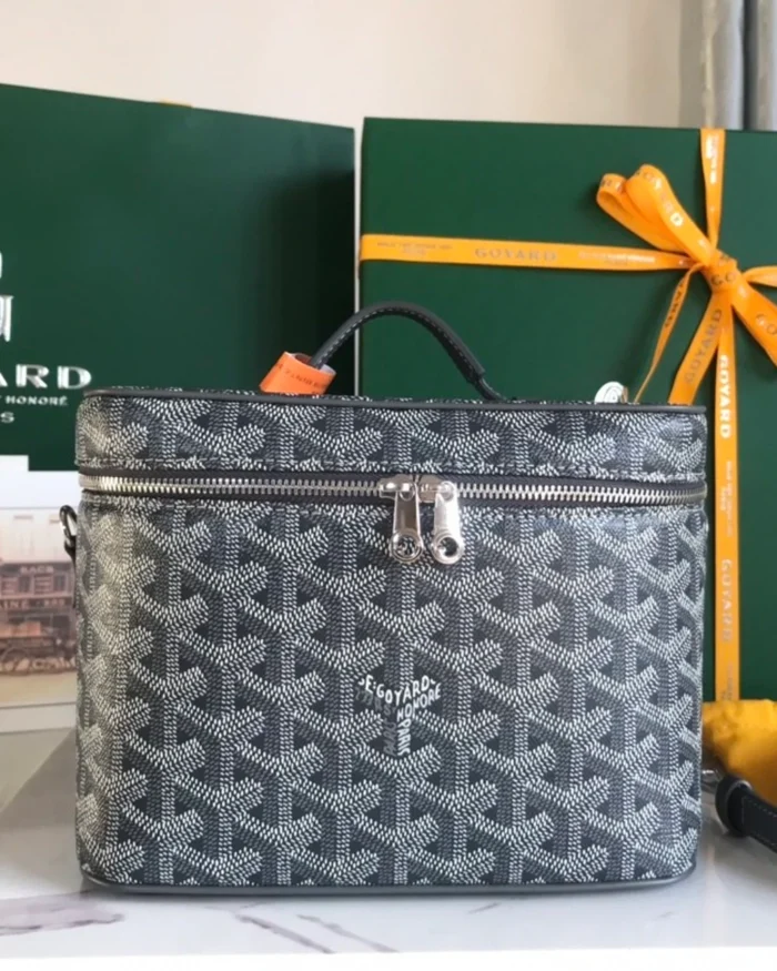 Rebce Goyard Goyardine Muse Vanity Case - Grey Cosmetic Bags