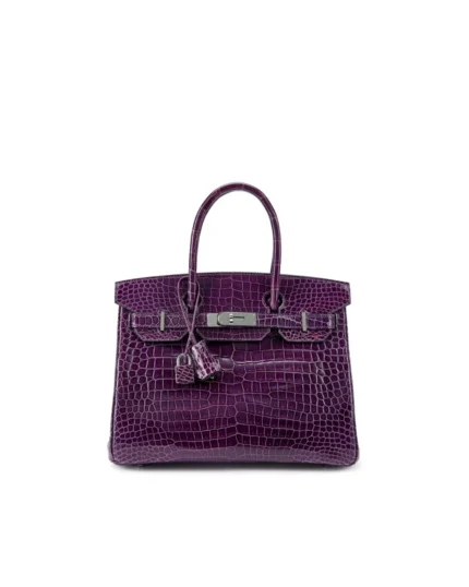 Hermès Amethyst Shiny Porosus Crocodile Birkin 30 Palladium Hardware
